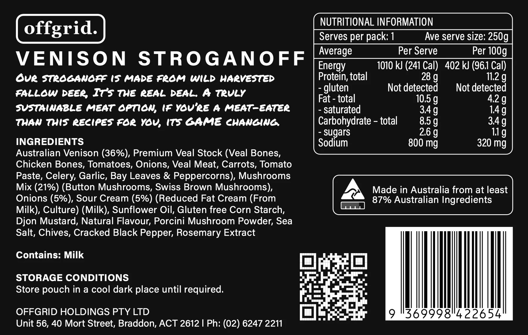 Offgrid Provisions Venison Stroganoff - 250g -  - Mansfield Hunting & Fishing - Products to prepare for Corona Virus