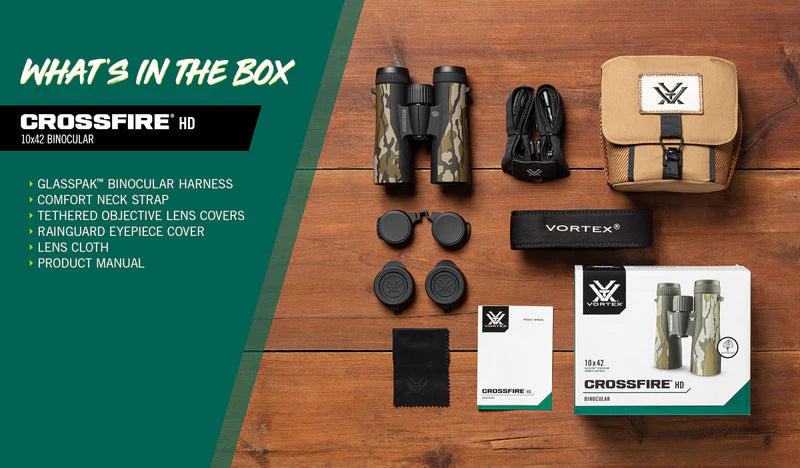 Vortex Crossfire HD 10x42 Mossy Oak Bottomland Camo Binoculars - - Mansfield Hunting & Fishing - Products to prepare for Corona Virus
