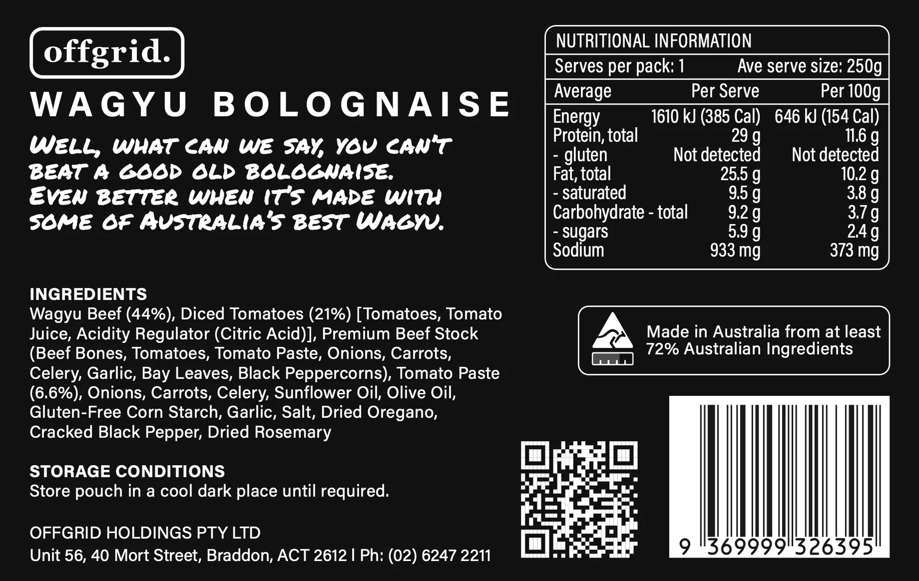 Offgrid Provisions Wagyu Bolognaise - 250g -  - Mansfield Hunting & Fishing - Products to prepare for Corona Virus