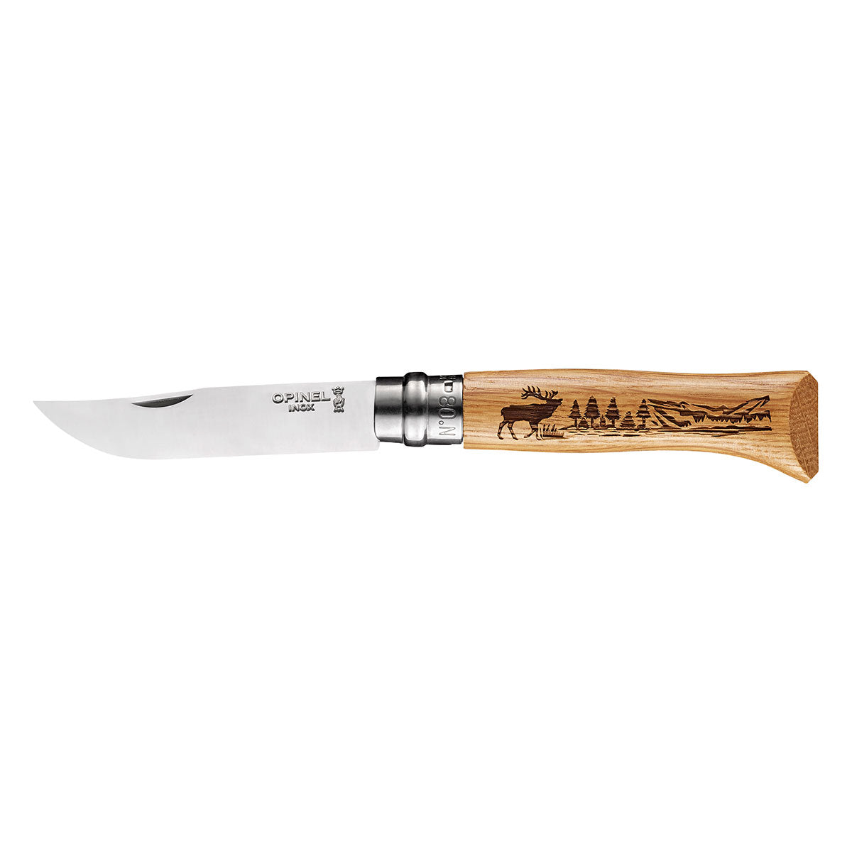 Opinel Traditional Knife Engraved Red Deer S/S 8.5cm Oak -  - Mansfield Hunting & Fishing - Products to prepare for Corona Virus
