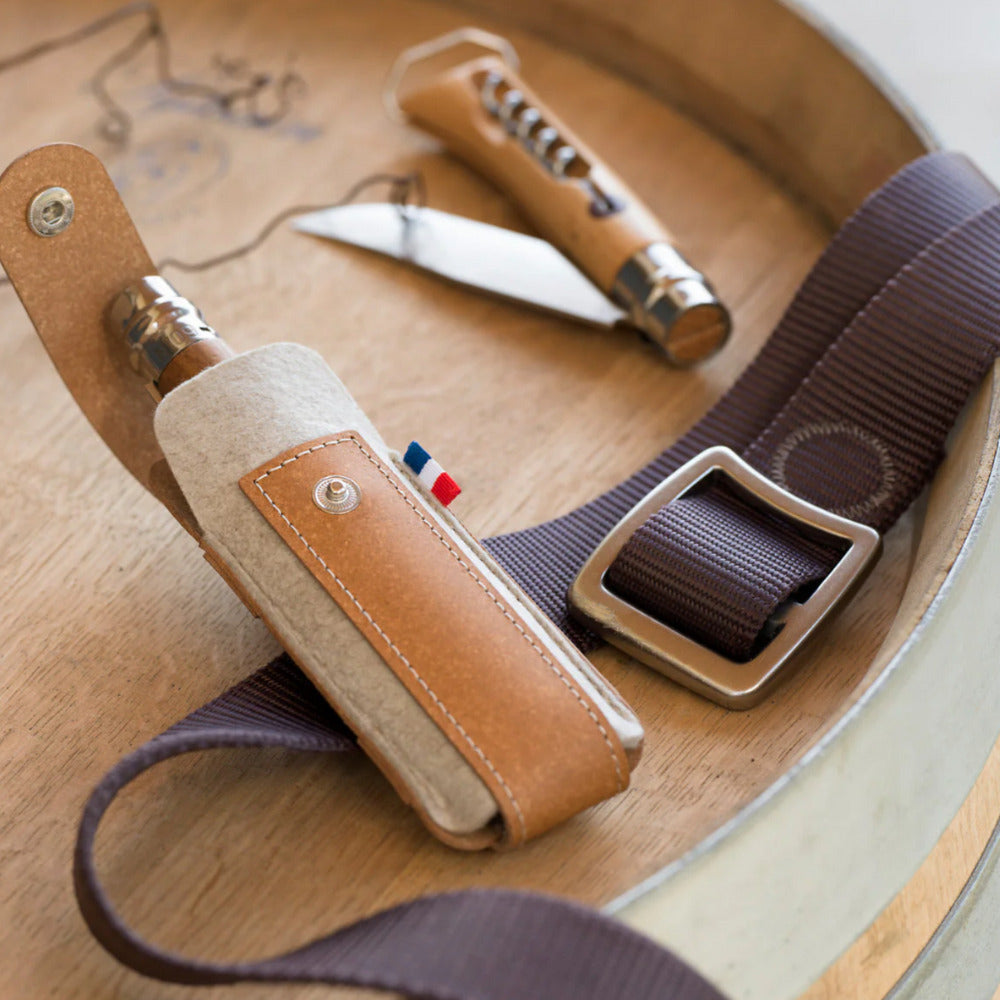Opinel Leather & Felt Knife Sheath Large w/Flag - - Mansfield Hunting & Fishing - Products to prepare for Corona Virus