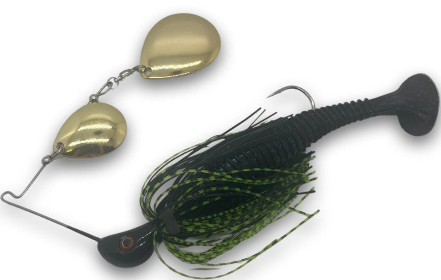 Spin Wright 5/8oz Spinner Bait Rigged With 6 Inch Plastic - 5/8oz / BLACK GREEN - Mansfield Hunting & Fishing - Products to prepare for Corona Virus
