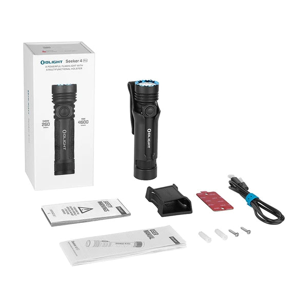 Olight Seeker 4 Pro LED Torch with Holster - Black - - Mansfield Hunting & Fishing - Products to prepare for Corona Virus