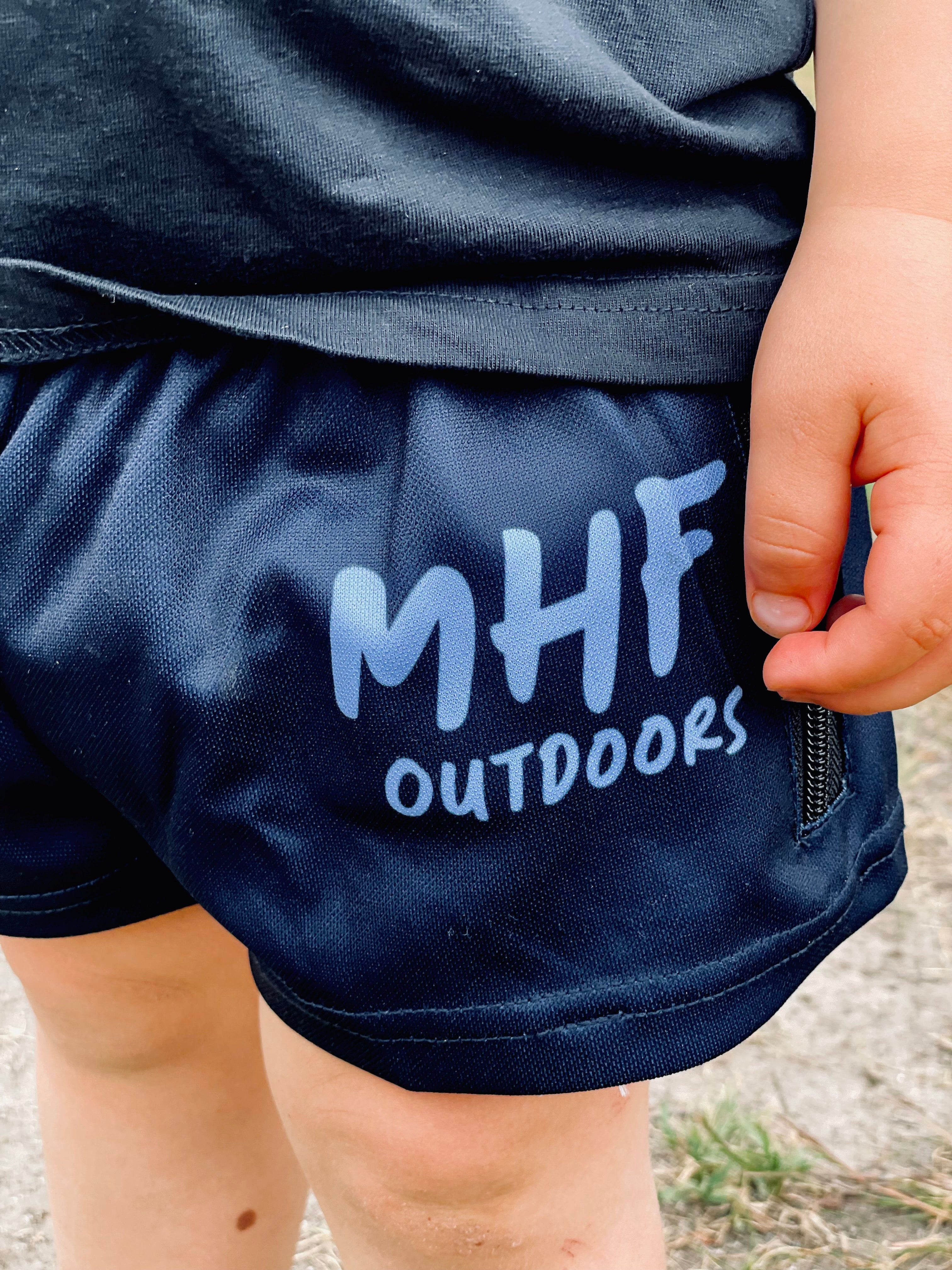 MHF Outdoors Kids Navy Footy Shorts - Side Zip Pockets -  - Mansfield Hunting & Fishing - Products to prepare for Corona Virus