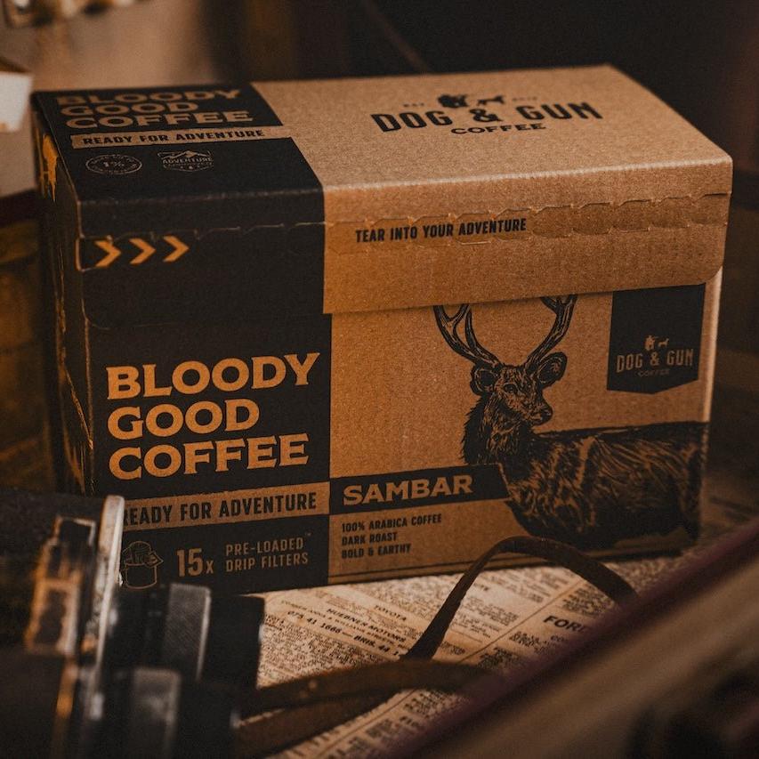 Dog & Gun Coffee Pre Loaded Drip Filter Coffee - 15pkt - SAMBAR - Mansfield Hunting & Fishing - Products to prepare for Corona Virus