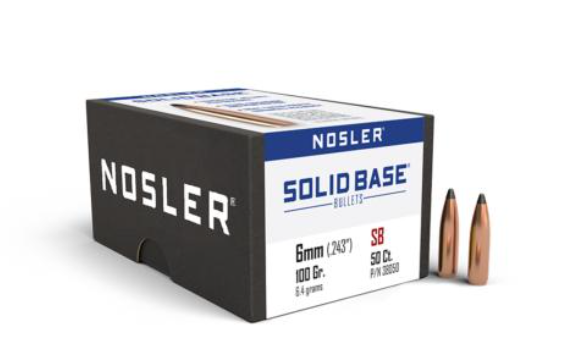 Nosler Solid Base 243 100gr 50pk Projectiles
