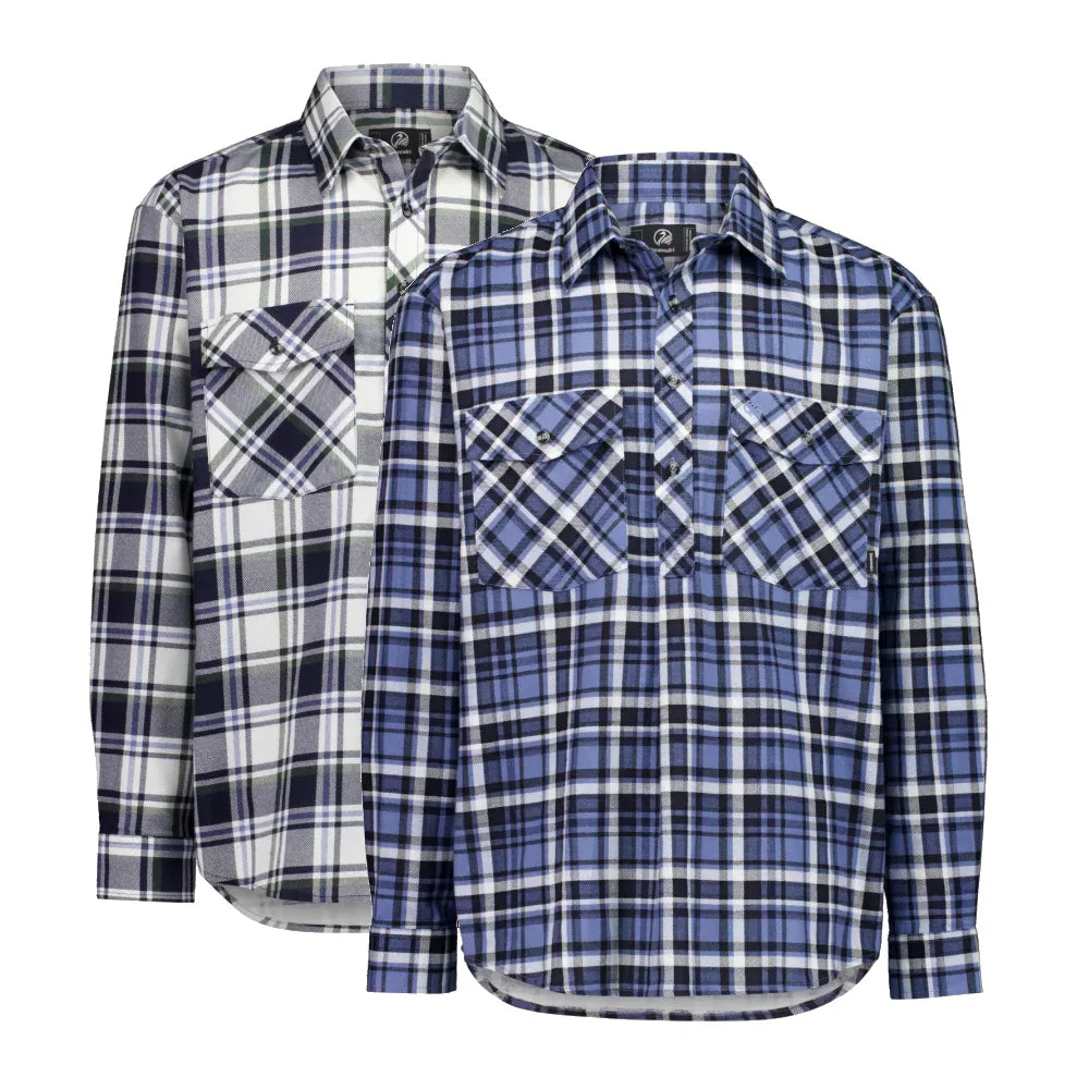 Swanndri Egmont Half Button Flannelette Shirt - Twin Pack - Eden/Mid Ocean - S / EDEN/MID OCEAN - Mansfield Hunting & Fishing - Products to prepare for Corona Virus