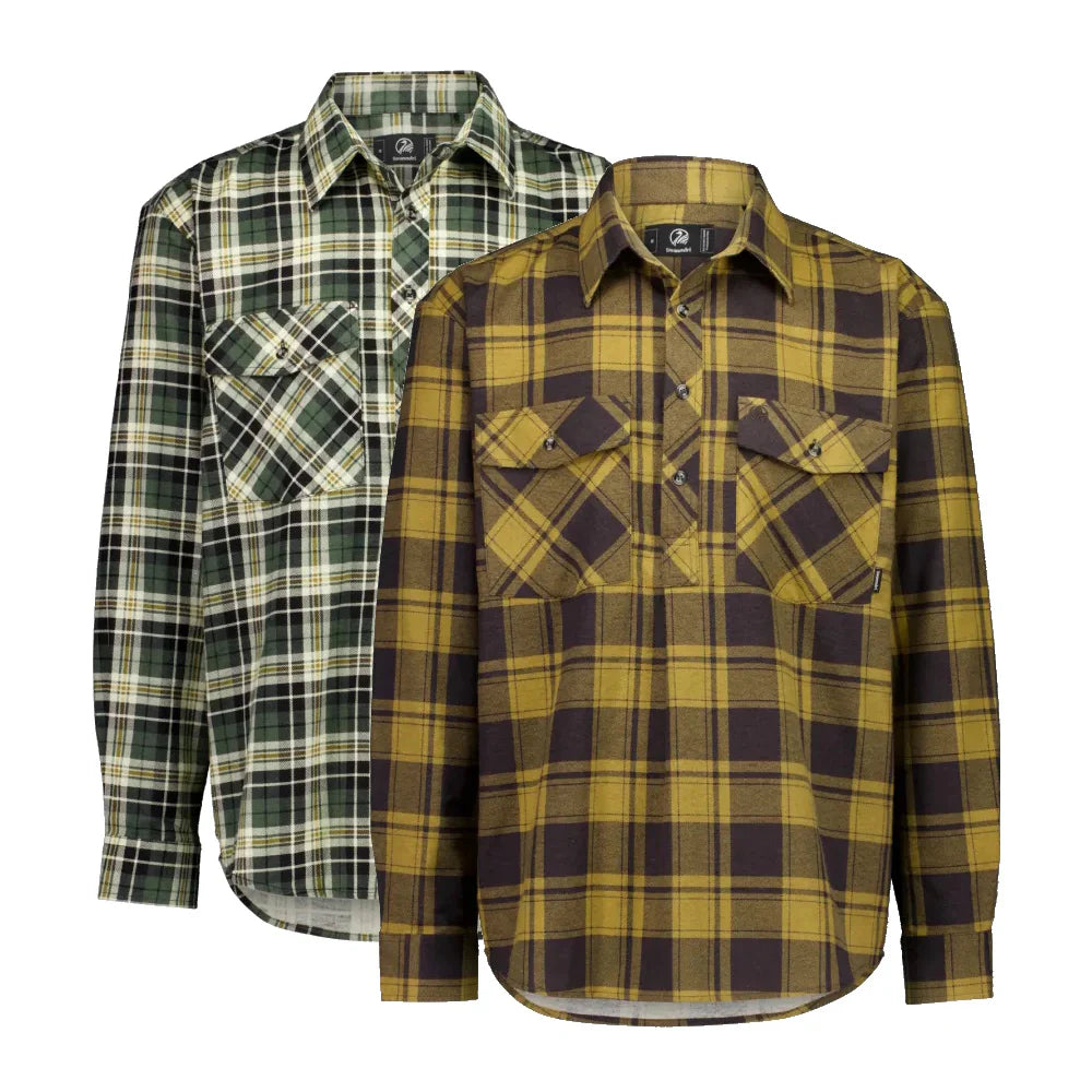 Swanndri Egmont Half Button Flannelette Shirt - Twin Pack - Northlands/Bronze Olive - S / NORTHLANDS/BRONZE OLIVE - Mansfield Hunting & Fishing - Products to prepare for Corona Virus