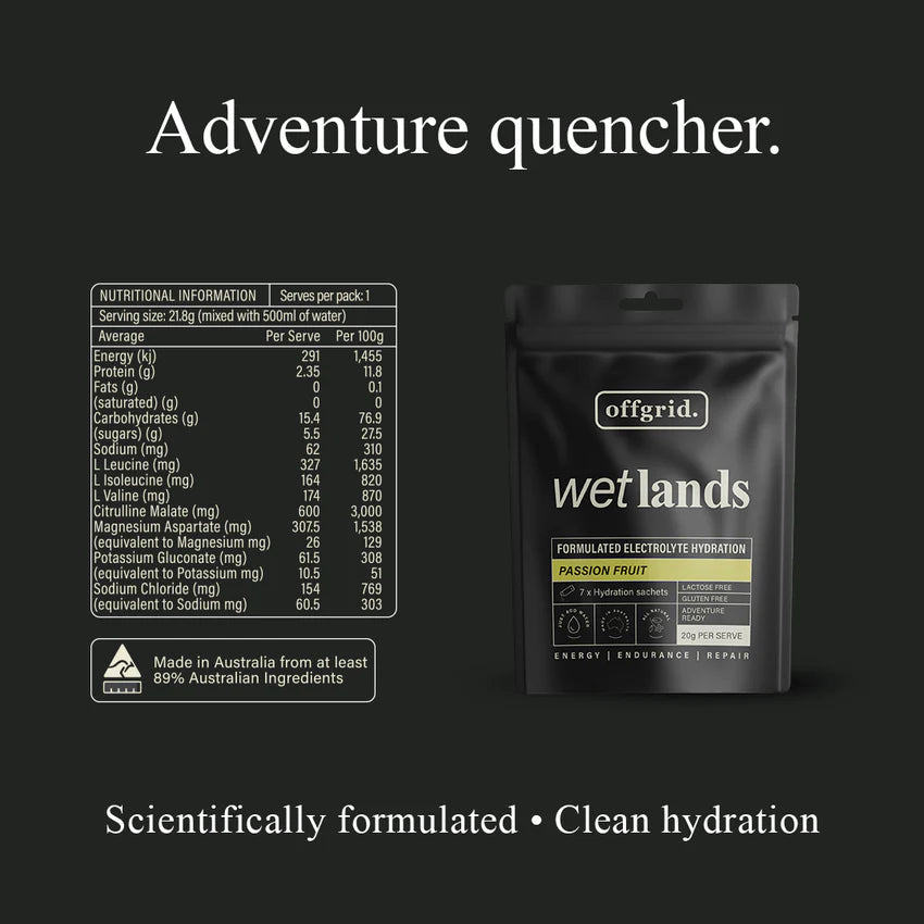 Offgrid Provisions Wetlands Electrolyte Hydration drink - Passionfruit - - Mansfield Hunting & Fishing - Products to prepare for Corona Virus