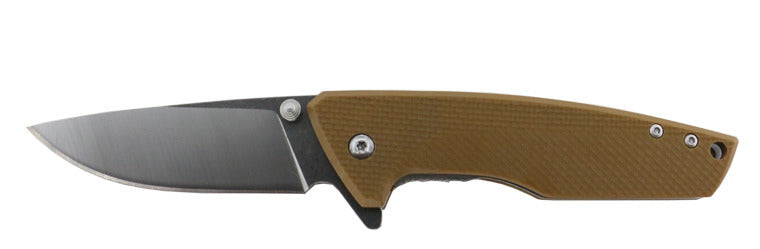 Brown Dog Liner Lock 80mm Folding Blade Knife - Khaki Handle -  - Mansfield Hunting & Fishing - Products to prepare for Corona Virus