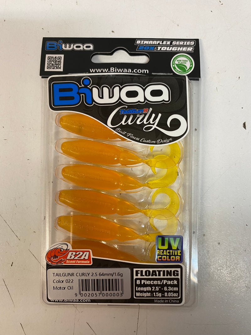 Biwaa TailGunR Curly Grub - 2.5 inch / MOTOR OIL - Mansfield Hunting & Fishing - Products to prepare for Corona Virus