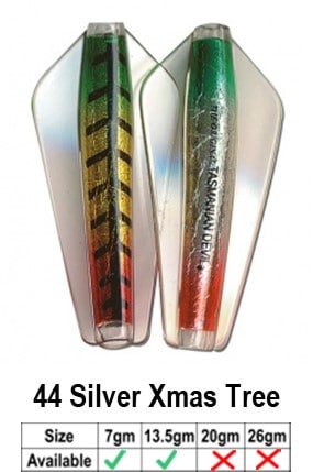 Tassie Devil -13.5gr - 13.5GR / 44 SILVER XMAS TREE - Mansfield Hunting & Fishing - Products to prepare for Corona Virus