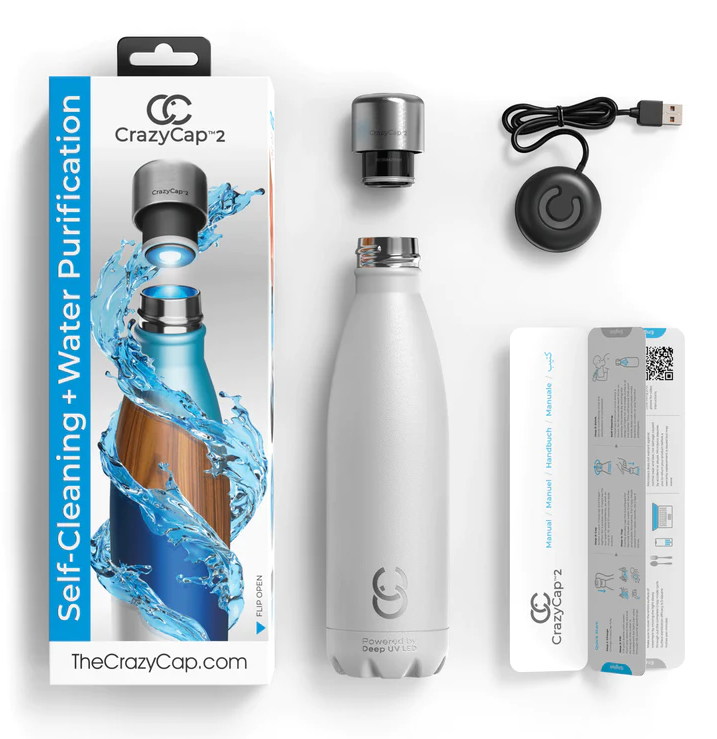 Crazy Cap 2 Water Filtration Drink Bottle 500ml - WHITE - Mansfield Hunting & Fishing - Products to prepare for Corona Virus