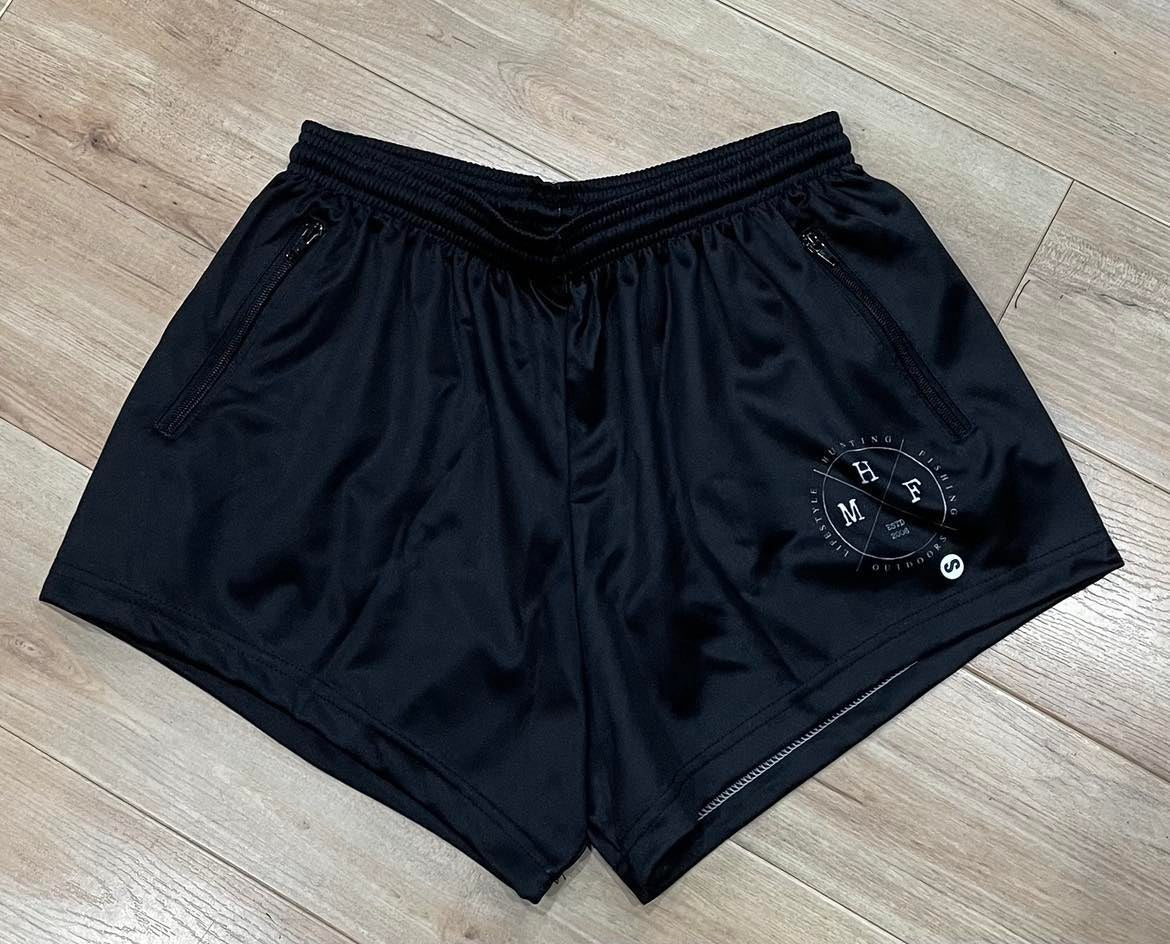 MHF Black Footy Shorts - Side Zip Pockets -  - Mansfield Hunting & Fishing - Products to prepare for Corona Virus