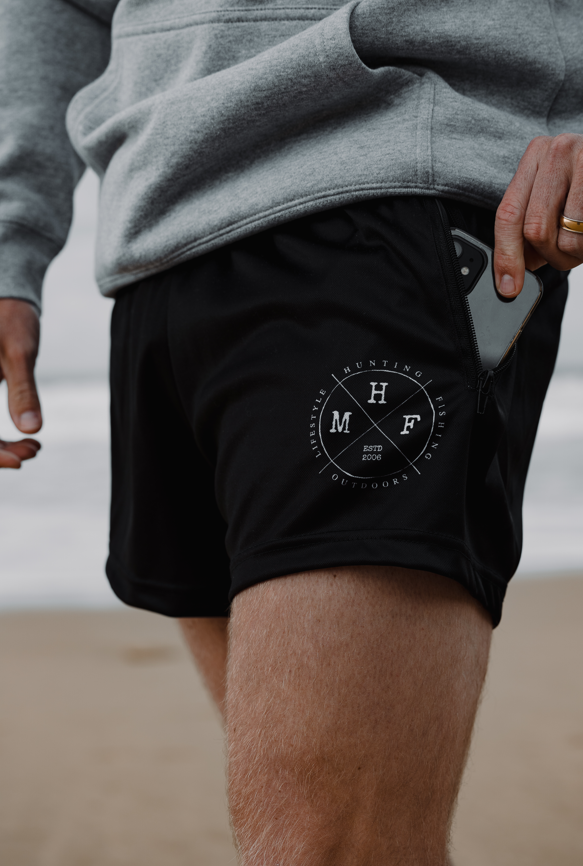 MHF Black Footy Shorts - Side Zip Pockets - S - Mansfield Hunting & Fishing - Products to prepare for Corona Virus