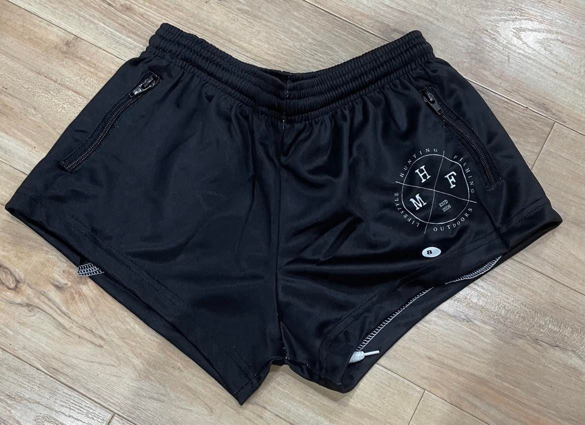 MHF Kids Black Footy Shorts - Side Zip Pockets