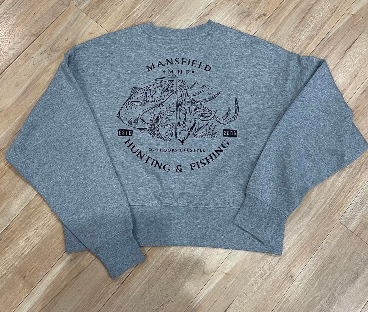 MHF Womens Outdoors Oversized Crew - Grey - XS / GREY - Mansfield Hunting & Fishing - Products to prepare for Corona Virus