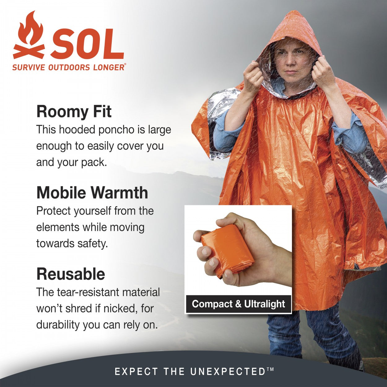 SOL Heat Reflective Poncho - Size 56 In X 38 In -  - Mansfield Hunting & Fishing - Products to prepare for Corona Virus